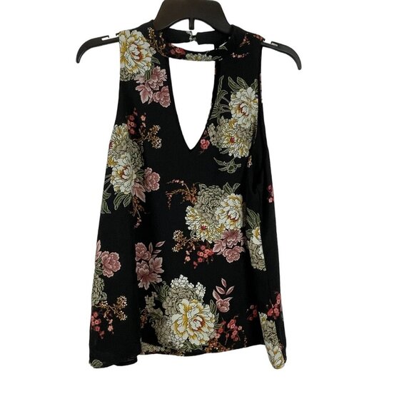 Nine Britton Women Black Floral Sleeveless Keyhole Blouse Size L - Picture 1 of 7